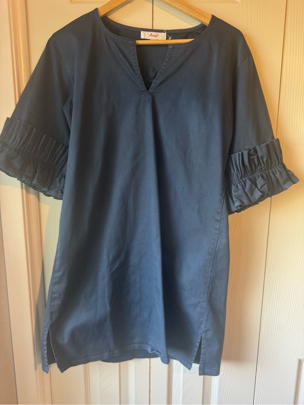 Maya Navy Ruffle-Sleeve Tunic